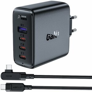 Hálózati adapter ACEFAST Ultimate GaN Charger 100W (3x USB-C + USB-A) + USB-C Cable BLACK