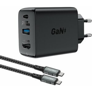 Hálózati adapter ACEFAST GaN Charger 65W USB-C + USB-A + HDMI HUB + USB-C Cable Black
