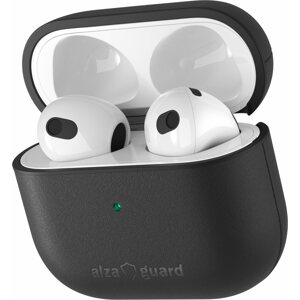 Fülhallgató tok AlzaGuard Genuine Leather Case AirPods 2021 fülhallgatóhoz, fekete