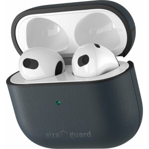 Fülhallgató tok AlzaGuard Genuine Leather Case AirPods 2021 fülhallgatóhoz, kék