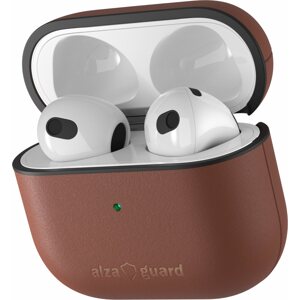 Fülhallgató tok AlzaGuard Genuine Leather Case AirPods 2021 fülhallgatóhoz, barna