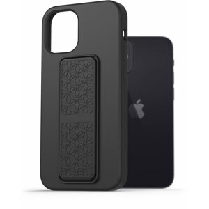 Telefon tok AlzaGuard Liquid Silicone Case with Stand iPhone 12 mini fekete tok