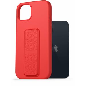Telefon tok AlzaGuard Liquid Silicone Case with Stand iPhone 13 piros tok