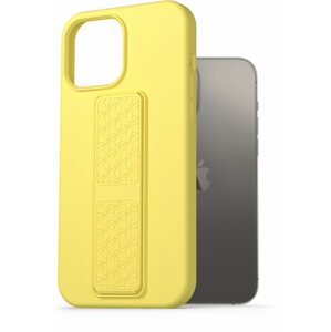Telefon tok AlzaGuard Liquid Silicone Case with Stand iPhone 13 Pro Max sárga tok