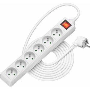 Hosszabbító kábel AlzaPower Hosszabbító kábel kapcsolóval, 230 V, 6 aljzat, 2 m, fehér