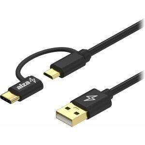 Adatkábel AlzaPower Core 2in1 Micro USB + USB-C 0,5m fekete