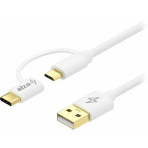 Adatkábel AlzaPower Core 2in1 Micro USB + USB-C 1 m fehér