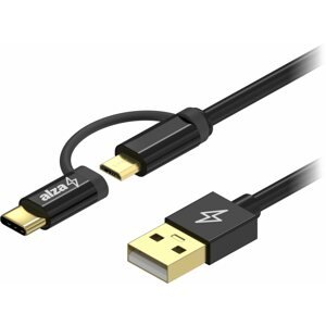Adatkábel AlzaPower AluCore 2in1 Micro USB + USB-C 0,5m fekete