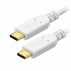Adatkábel AlzaPower Core USB-C / USB-C 2.0, 3A, 60W, 0.15m fehér