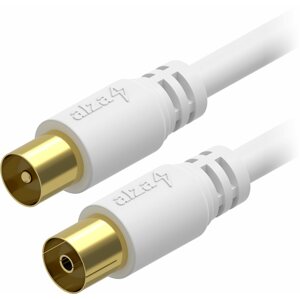 Koax kábel AlzaPower Core Coaxial IEC (M) - IEC (F), aranyozott csatlakozó, 1,5 m fehér