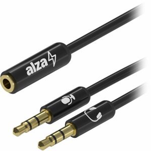 Átalakító AlzaPower 3.5mm Jack 4P-TRRS (F) to 2x 3.5mm Jack (M) 0,15 m adapter fekete