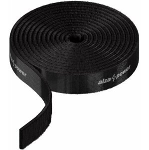 Kábelrendező AlzaPower VelcroStrap + Roll 1 m fekete