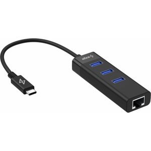 USB Hub AlzaPower Core USB-C (M) - 3× USB-A (F) LAN-nal fekete