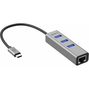 USB Hub AlzaPower AluCore USB-C (M) - 3× USB-A (F) LAN-nal asztroszürke