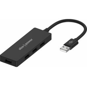 USB Hub AlzaPower FlatCore USB-A (M) - 4× USB-A 2.0 (F) fekete
