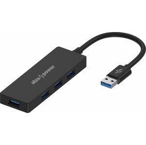 USB Hub AlzaPower FlatCore USB-A (M) - 4× USB-A 3.0 (F) fekete