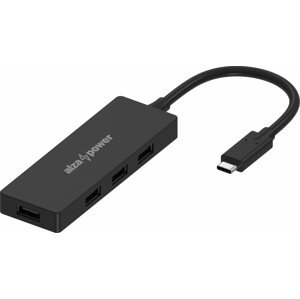 USB Hub AlzaPower FlatCore USB-C (M) - 4× USB-A 2.0 (F) fekete