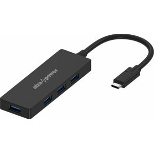 USB Hub AlzaPower FlatCore USB-C (M) - 4× USB-A 3.0 (F) fekete