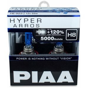 Autóizzó PIAA Hyper Arros 5000K H8 + 120% ragyogó fehér fény, 5000K színhőmérséklet, 2 db