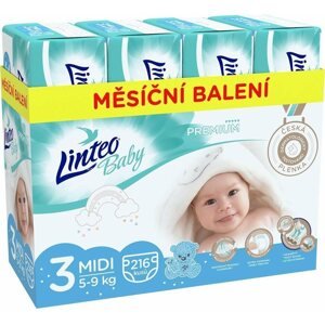 Eldobható pelenka LINTEO Baby Premium MIDI (5-9 kg) 216 db