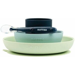 Étkészlet Nattou étkészlet szilikon 4 db zöld-kék BPA nélkül