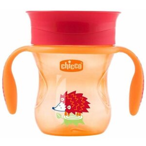 Tanulópohár Chicco pohár Perfect 360 fogantyúval 200 ml, narancssárga 12 m+
