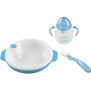 Gyerek étkészlet NUVITA thermo készlet szilikon kanállal és csészével, Pastel blue