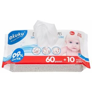Popsitörlő AKUKU nedves törlőkendő, babáknak, 99% víz 70 darab