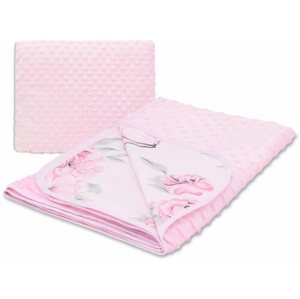 Gyermek takaró COSING Minky nyári takaró 100×75 cm - Pünkösdirózsák flamingókkal, rózsaszín