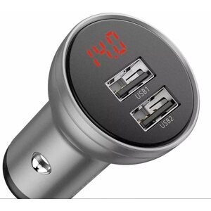 Autós töltő Baseus Digital Display Dual USB 4.8A Car Charger 24W, ezüst