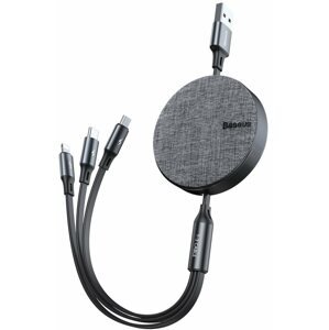 Adatkábel Baseus Fabric 3-in-1 Flexible Cable USB-C + Lightning + microUSB 1.2m grey