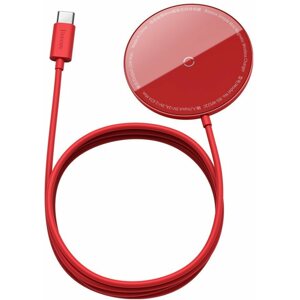 Vezeték nélküli töltő Baseus Mini Magnetic Wireless Charger USB-C kábel 1,5m 15W piros