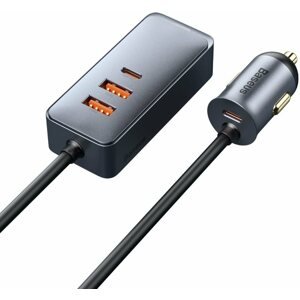 Autós töltő Baseus multi-port Fast charging car charger with extension cord 120W 2U+2C Gray