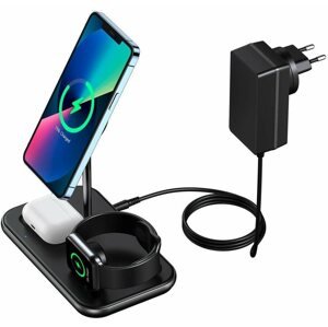 Töltőállvány ChoeTech MFM certified 3 in 1 Magnetic Wireless Charger for Iphone 12, 13 series and Apple watch ( w