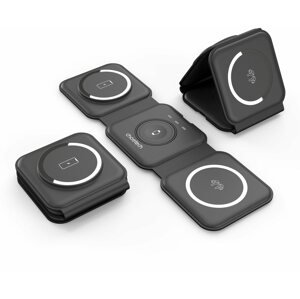 Vezeték nélküli töltő ChoeTech 3 in1 Foldable Magnetic wireless charger station for iPhone 12/13/14 series, AirPods Pro an