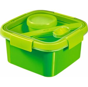 Tárolóedény CURVER SMART TO GO 1,1 liter, evőeszközzel, kis tállal és tálcával - zöld