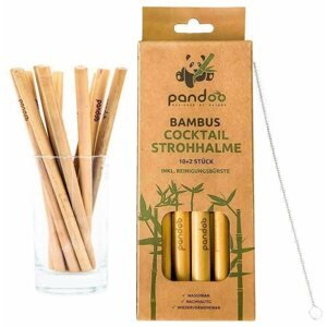 Szívószál PANDOO Rövid bambusz koktél szívószál tisztító kefével, 12 db-os készlet
