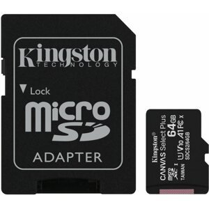 Memóriakártya Kingston Canvas Select Plus micro SDXC 64GB Class 10 UHS-I + SD adapter