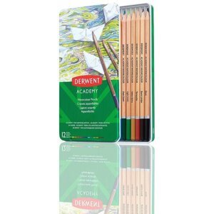 Színes ceruza DERWENT Academy Watercolour Pencils Tin fém dobozban, hatszögletű, 12 szín