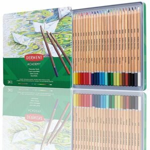 Színes ceruza DERWENT Academy Watercolour Pencils Tin fémdobozban, hatszögletű, 24 színű