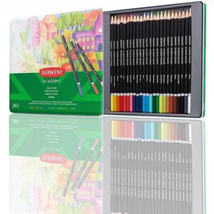 Színes ceruza DERWENT Academy Colour Pencil Tin fémdobozban, kerek, 24 szín