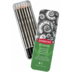 Ceruza DERWENT Academy Sketching Pencils Tin ón dobozban, hatszögletű - 6 keménységű ceruza készlet