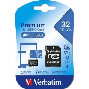 Memóriakártya Verbatim Premium microSDHC 32 GB UHS-I V10 U1 + SD adapter