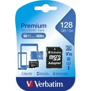 Memóriakártya Verbatim Premium microSDXC 128GB UHS-I V10 U1 + SD adapter