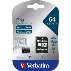 Memóriakártya Verbatim MicroSDXC 64GB Pro + SD adapter