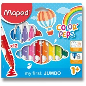Filctoll MAPED Color Peps Maxi, 12 szín, könnyedén kimosható tinta, erős hegy