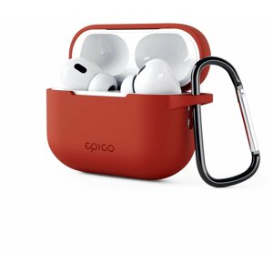Fülhallgató tok Epico Airpods Pro 2 piros szilikon tok karabinerrel
