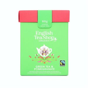 Tea English Tea Shop Papírdoboz Zöld tea gránátalmával, 80 gramm, szálas tea