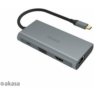 Dokkoló állomás AKASA USB Type C 9 in 1 Dock (PD Type C, HDMI, VGA, 3× USB3.0 Type A, RJ45, SD és Micro SD Card Reader