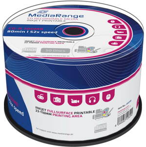 Média MediaRange CD-R Inkjet Printable Fullsurface 50db cakebox